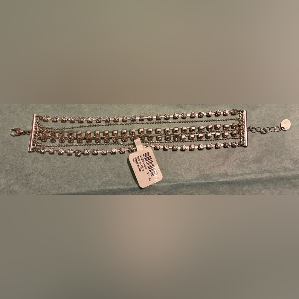 Claire's Silver Multi-Row Rhinestone Bracelet - Picture 2 of 5